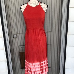 Loft Maxi Dress Coral Tie-Dye Halterneck Summer S
